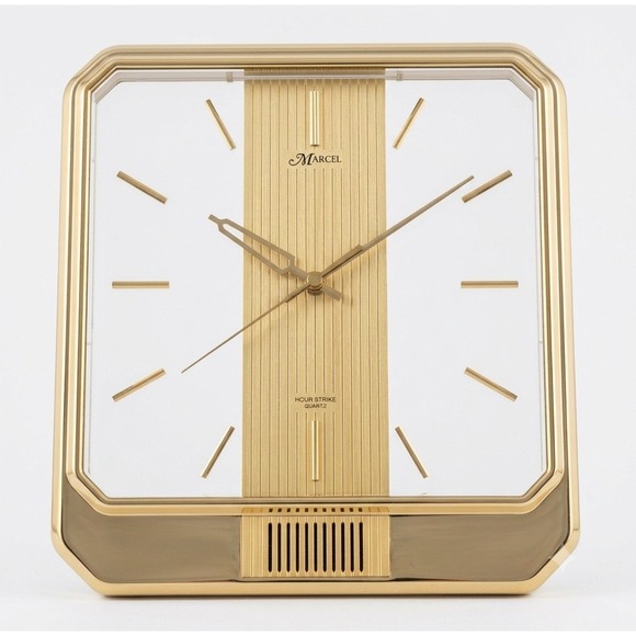 Marcel Other - Vth 80s Gold Marcel Hour Strike Quartz Wall Clock Gold  brass 4MS603 MCM TESTED